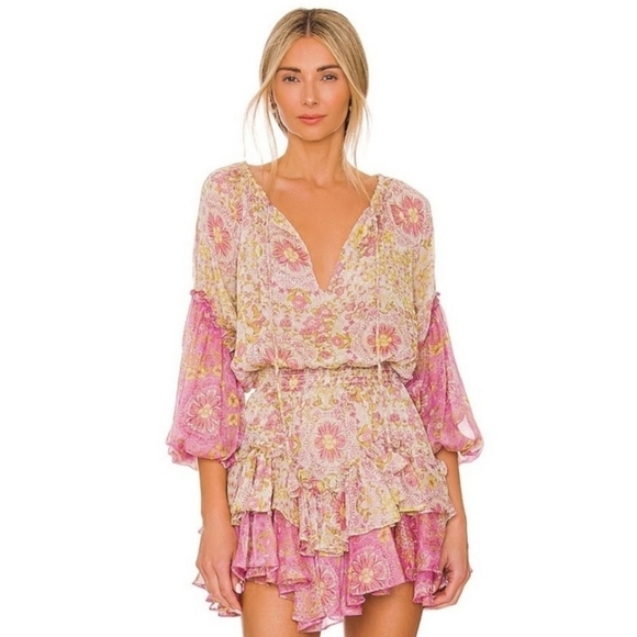 Misa Los Angeles Viviana Mini Dress Floral Medallion Mix Ruffle Print Mini Dress - Picture 7 of 16
